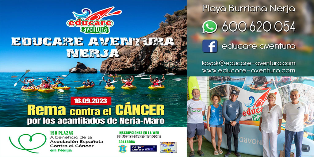 Excursión en kayak por los acantilados de Nerja y Maro contra el cáncer 10 rema contra el cancer